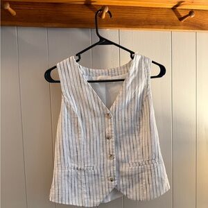 Elegant White Striped Button-Up Blouse